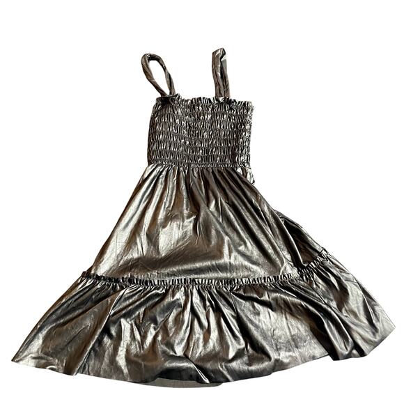 AQUA Extra Small Rouched Black Faux Leather Tiered Tank Dress Pleather - Picture 1 of 2